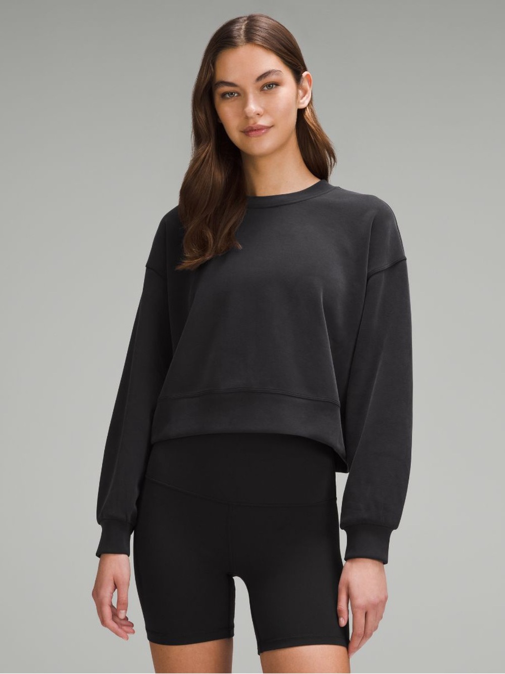 Lululemon Black Softstreme Cropped Crewneck Sweatshirt Oversized Boxy Size 12